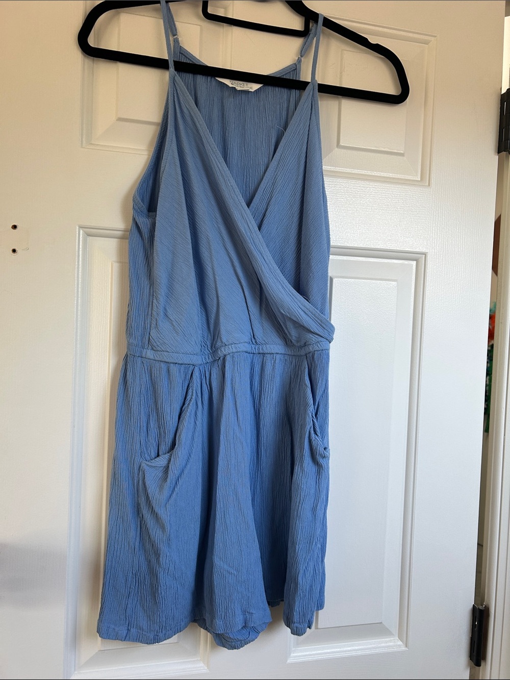 Market & Spruce Light Blue Sleeveless Wrap Romper